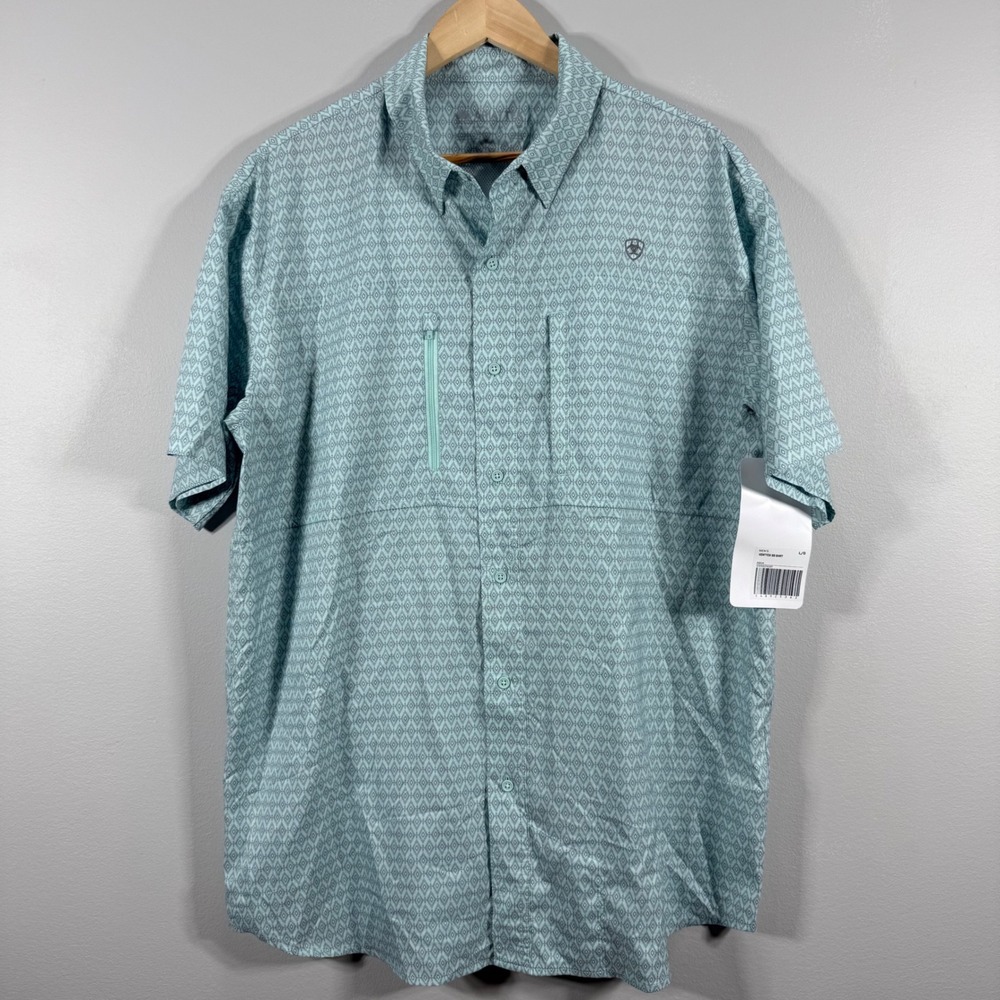 Ariat VentTEK Geometric Print Short Sleeve Button Down Shirt Aqua Large